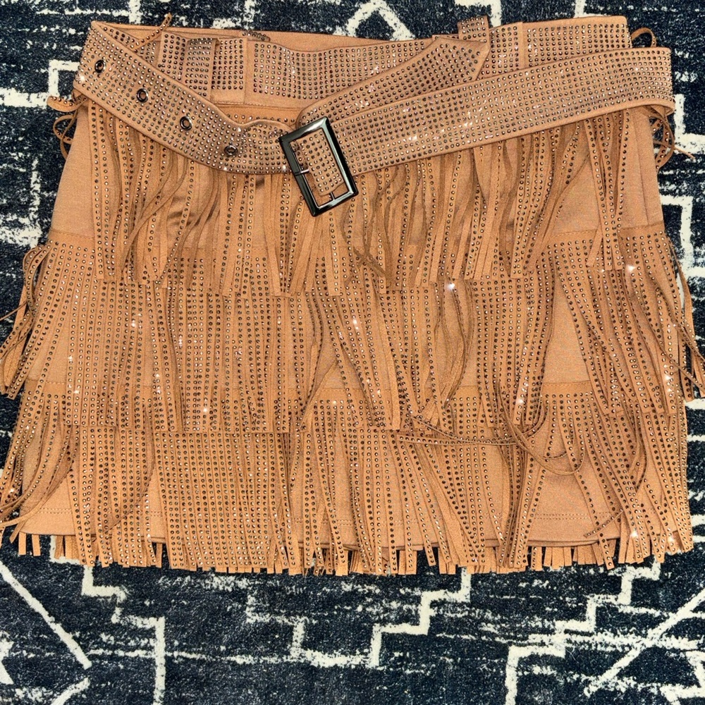 Tan Fringe Mini Skirt - never worn